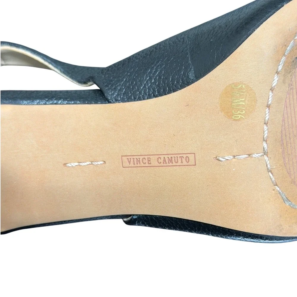 Vince Camuto Slingback Pumps Womens 5.5 Black Pebbled Leather Pointed Block Heel